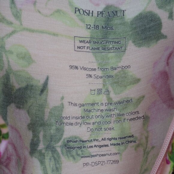 Posh Peanut Bamboo Floral Zip-Front Baby Footie Pajamas With Ruffles 12-18M - Picture 8 of 8